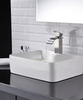 White Vessel Sink With Gold Faucet And Drain, 18x13 Inch Above-Counter Rectangle Ceramic Porcelain Bathroom Basin