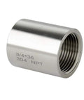 304 Stainless Steel Three Quarter Inch Female to Three Quarter Inch Female Pipe Coupler Fitting, 1.4 Inch Long, side view