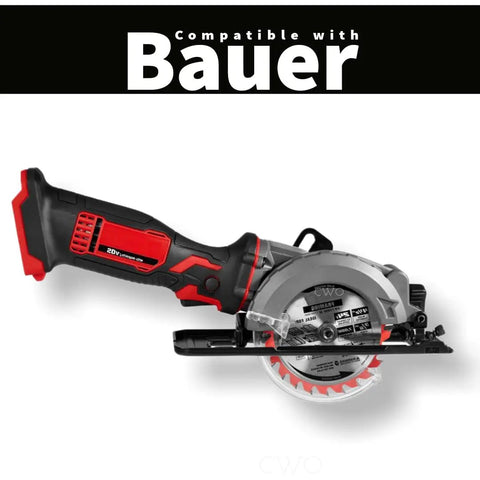 Built Different Heavy Hitter 20 Volt Cordless 4.5 Inch Circular Saw Tool Only With Smooth 5000 Rpm Motor side view with grip.