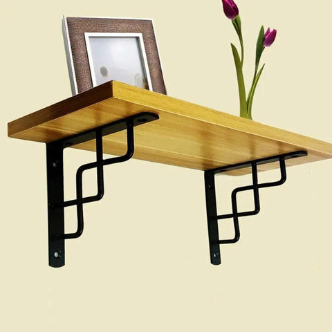 Heavy Duty Metal Wall Shelf Brackets Built Tough To Level Up Your Living Area With A 90 Degree Right Angle Design supporting a floating shelf.