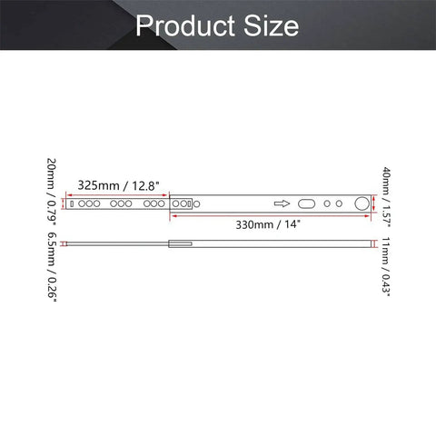 Diagram of 14 Inch Full Extension Drawer Slides With Ball Bearing, 40mm Wide Cold Rolled Steel, Black Finish, 100lb Capacity