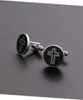 Cross Cufflinks Titanium Steel For Men Black Decorative Shirt Fasteners With A Sharp All Day Shine For Business Wedding Formal Wear And Everyday Dress Up 1 Pair