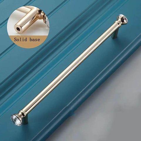 Crystal Cabinet Knobs 2 Pack Diamond Drawer Pulls shown on blue drawer with ergonomic zinc alloy design and solid base inset.