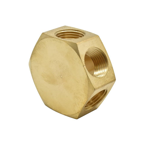 3/8 Inch Brass Round Manifold With Five 3/8 NPT Female Outlets And One Inlet Flat Hex Brass Block for Pneumatic Systems