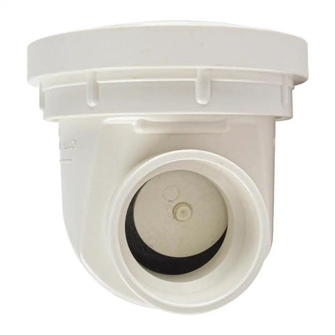 PVC Backwater Valve 1-1/2 Inch for Home Plumbing Backflow Prevention with Easy Slip Connection, front view.