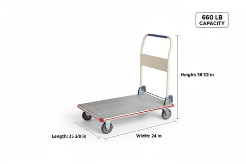 24X36 Aluminum Platform Truck Cart, 660 Lb Heavy Duty Workhorse Flatbed with foldable handle and rubber casters.