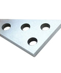 Front view of silver metal machinist angle block with four through-holes, part of a 2-pack set