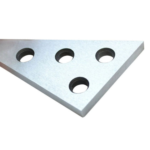 Front view of silver metal machinist angle block with four through-holes, part of a 2-pack set