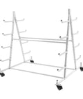 Tough As Nails 5 Tier Lumber Storage Rack With Grippy Wheels double-sided pipe rack cart in white color for garage and workshop.