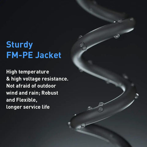 Close-up of Cat8 Ethernet Cable 1.5ft Shielded Patch Cord's durable FM-PE jacket, highlighting robustness and flexibility for gaming and streaming.