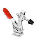 Heavy Duty Horizontal Toggle Clamp With 500 Lbs Quick Release Action And Anti Slip Rubber Pad For Woodworking Jigs Fixtures Welding Workflows Runs Smooth And Holds Like A Beast Always, featuring a red handle and zinc-coated body.