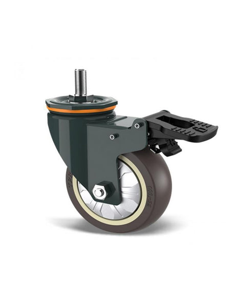 4 Inch Universal Wheel Caster With Brakes, Quiet Rolling, Heavy Duty Load Up To 140Kg, Fits M10 M12 M14 M16 M20 Screws, Brake Wheel For Machinery, Carts, Dollies, And Equipment, Easy Glide For Heavy Goods