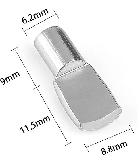 Heavy Duty Six Point Two Millimeter Shelf Pegs One Quarter Inch Spoon Shape Support Pins Nickel Plated Forty Piece Kit close-up view