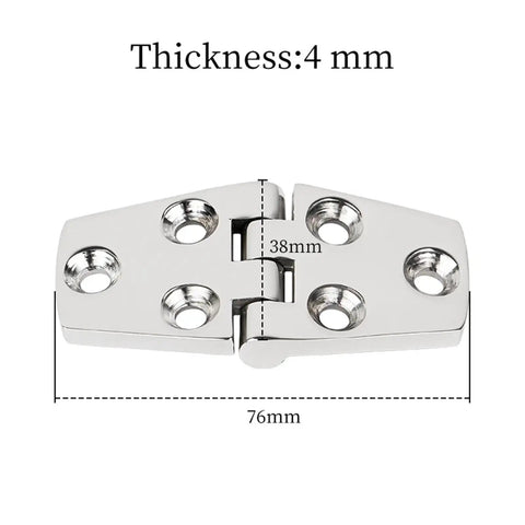 Six Hole 316 Stainless Steel Back Polished Casting Hinge 76x38mm for Boat Cabin Door, shown with 6 mounting holes