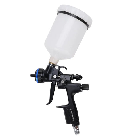 Top Shelf HVLP Paint Sprayer With Stainless Steel Nozzle And 600ml Cup showing adjustable nozzle and 600ml container.