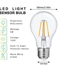 A19 LED Dusk To Dawn Filament Bulb For Outdoor Use, 6W Equivalent To 60W, 2700K Warm White, E26 Edison Socket, 650 Lumens Features