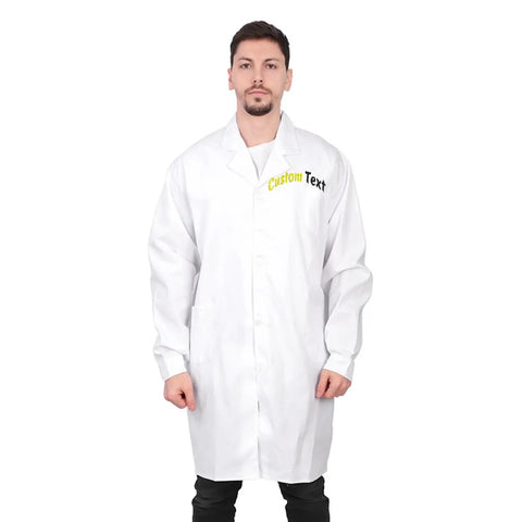 Custom Embroidered Lab Coat For Men With Your Name Or Text Personalized Long Sleeve Three Pocket Medical Coat Durable Stain Resistant