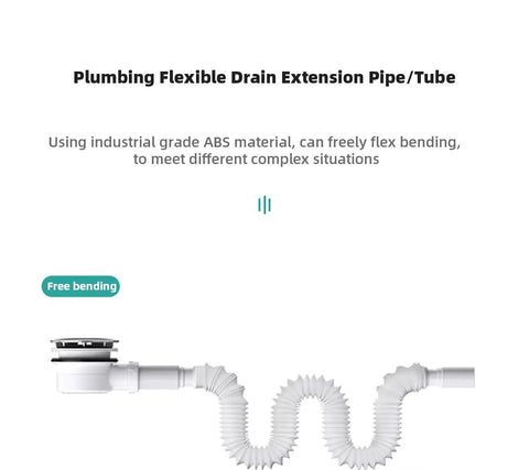 Flexible plumbing drain extension pipe showing free bending made of ABS material.