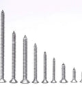 Built Like A Tank 50 Pack Flat Head Sheet Metal Screws 304 Stainless Steel Phillips Drive in varying lengths