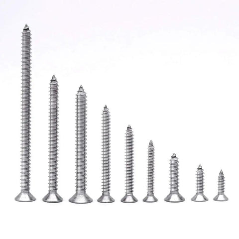 Built Like A Tank 50 Pack Flat Head Sheet Metal Screws 304 Stainless Steel Phillips Drive in varying lengths