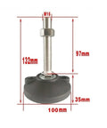 Carbon Steel Adjustable Leveling Feet Four Piece Quick Turn Threads with dimensions showing height and base size.