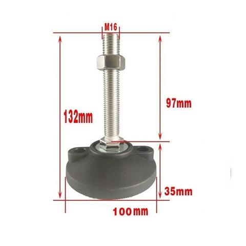 Carbon Steel Adjustable Leveling Feet Four Piece Quick Turn Threads with dimensions showing height and base size.