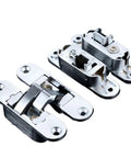 Two Piece Heavy Duty Zinc Alloy Hidden Hinges For Furniture 23 By 95 Millimeter showing detailed concealed design and silver finish.