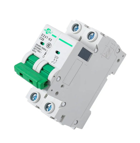 Miniature Circuit Breaker 3 Pack DZ47 63 110/240V 2 Pole 16A MCB for home and solar installations, DIN rail mounted front view