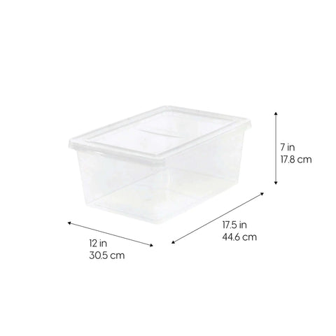 Big Time Seventeen Quart Clear Stackable Storage Bin With Secure Snap Lid For Slick Bedroom Closets Loaded Garages And Wooden Shelving That Gonna Keep Your Setup Tight, 12x17.5x7 inches.