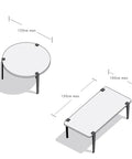 Diagram showing adjustable iron table legs installation for round and rectangular tables, max dimensions 120cm and 150cm.