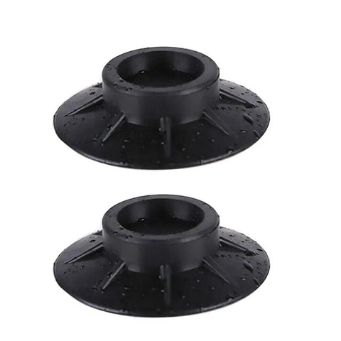 Two black round rubber pads from Four Pack Anti Vibration Washer Pads Rubber Stabilizer Mats For Washing Machines And Dryers Foot Support Reduces Movement And Noise Protects Floors Cushions Shock Durable Rubber Pads Fit Most Sizes And Models