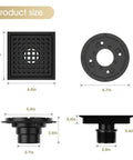 Product dimensions for 6 Inch Matte Black Square Shower Drain With Removable Flange Quadrato Grid Pattern In 304 Stainless Steel