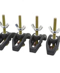 Heavy Duty T Track Hold Down Clamps Set For Woodworking And Metalworking, 4-piece clamp kit in black with arcuate press plates