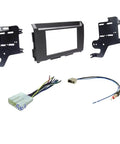 Nissan Titan Double DIN Car Stereo Install Dash Kit With Wire Harness And Antenna Adapter For 2017 Through 2019 Titan And 2016 Through 2019 Titan XD Aftermarket Radio Installation Easy To Install showing brackets, frame, and wires.