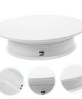 Rorpoir Adjustable Electric Rotating Display Stand For Jewelry And Watches With Anti Skid Base Energy Saving Motorized Turntable, white ABS base, top view.
