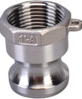 Rock Solid 304 Stainless Steel Quick Disconnect Hose Fitting Pump Coupling Plus Barb Adapter with threaded connector for oil transfer.