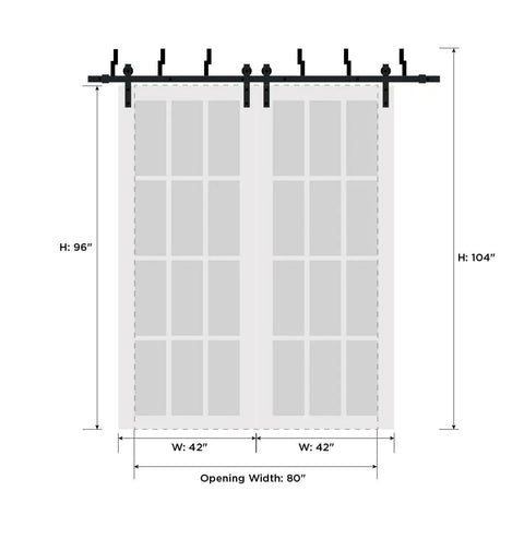 Bypass Barn Sliding Doors Set 84x96 Inch With Clear Glass Panels Built To Last, Black Modern Style, MDF Construction, Double Doors