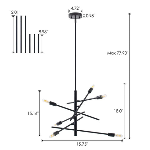 Black Modern Sputnik Chandelier With Adjustable Arms 6 Light Dope Mid Century Ceiling Pendant For Dining Room Kitchen Island Bedroom Or Foyer Easy Install