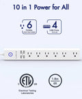 2 Pack Power Strip Surge Protector with 6 Outlets and 4 USB Ports, 6 Foot Flat Plug Extension Cord, Wall Mount, ETL Listed.