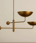 Brass Chandelier Light Fixture, Handmade Sputnik Style Modern Ceiling Light with two bowl shades, perfect for dining rooms.