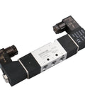 Workhorse Pneumatic Solenoid Air Valve 4V120-06 DC 24V 5 Way 2 Position, view of dual control ports and 1/8 inch thread