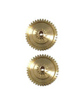 Two brass gears from the Upgraded Brass Convertible Top Transmission Gear Set For Porsche Boxster 1997 2012 Left And Right Gears Beefy Brass