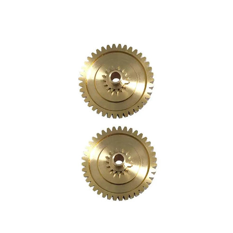 Two brass gears from the Upgraded Brass Convertible Top Transmission Gear Set For Porsche Boxster 1997 2012 Left And Right Gears Beefy Brass