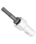 Round Shank Drill Bit Adapter For Electric Drills To Earth Auger Connector, chrome metal finish, side view