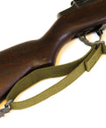 Green Web Sling For M1 Garand USGI Pattern Two Point OD Cotton Made In USA With Parkerized Steel Hardware 1.25 Inch Wide By 48 Inch Long