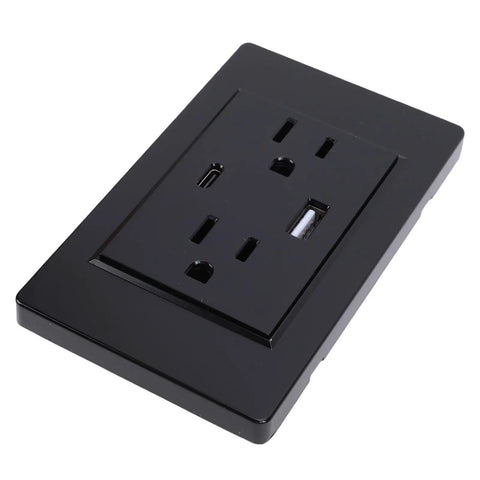 Heavy Duty 3 Prong Wall Outlet With Quick Charge Usb Ports Built Like A Tank Polycarbonate Faceplate, black dual plug design.