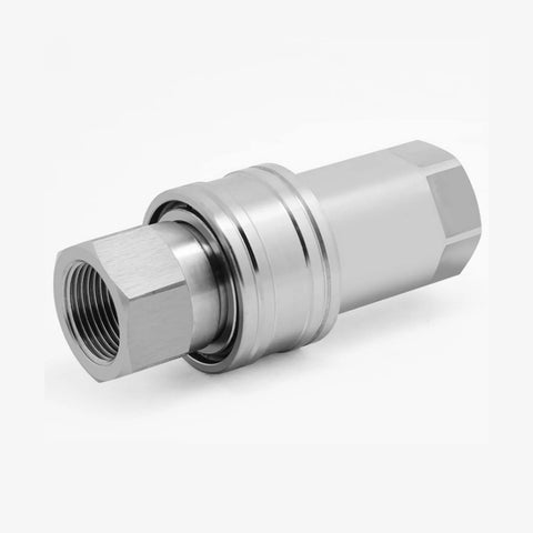 Hydraulic quick-disconnect coupler, metal silver finish, ISO 7241-A