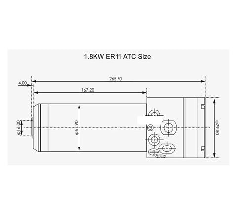 Beefed Up 1.8KW ER11 Automatic Tool Change CNC Spindle technical diagram with measurements and dimensions