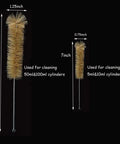 Two cleaning brushes for Beefy Thick Glass Graduated Cylinder Set, one 11-inch for 50ml & 100ml, and one 7-inch for 5ml & 10ml cylinders.