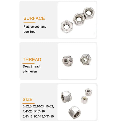 20 Pack M8 x 1.25 Nylon Inserted Stainless Steel Lock Nuts Self Locking 304 Grade 8mm Hex Built Tough for Automotive Bike Machinery